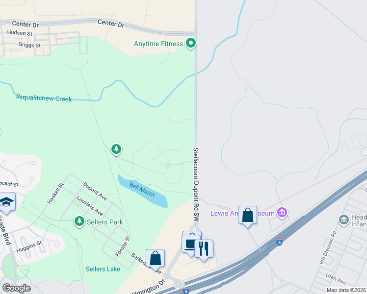 map of restaurants, bars, coffee shops, grocery stores, and more near 2078 Nelson Street in DuPont