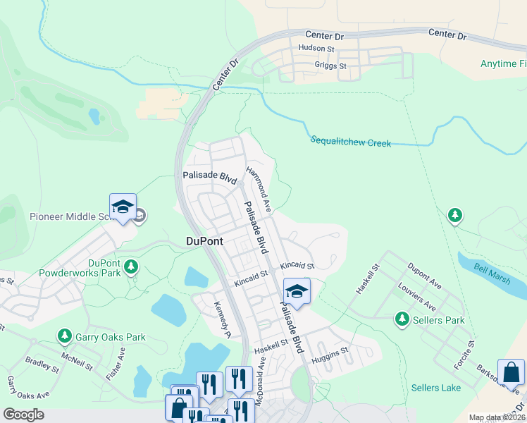 map of restaurants, bars, coffee shops, grocery stores, and more near 2109 Hammond Avenue in DuPont