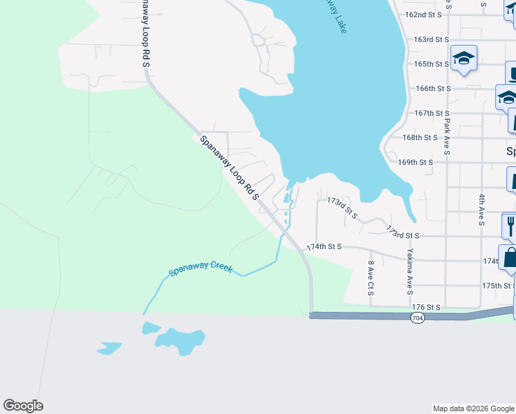 map of restaurants, bars, coffee shops, grocery stores, and more near 17116 Spanaway Loop Road South in Spanaway