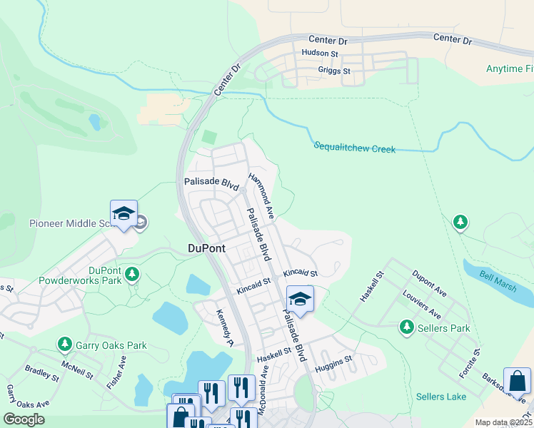 map of restaurants, bars, coffee shops, grocery stores, and more near 2149 Hammond Avenue in DuPont