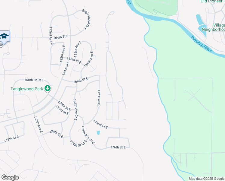 map of restaurants, bars, coffee shops, grocery stores, and more near 16917 139th Avenue East in Puyallup
