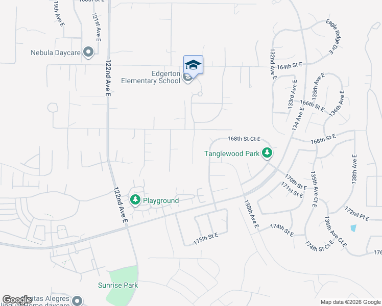 map of restaurants, bars, coffee shops, grocery stores, and more near 16905 126th Avenue East in Puyallup