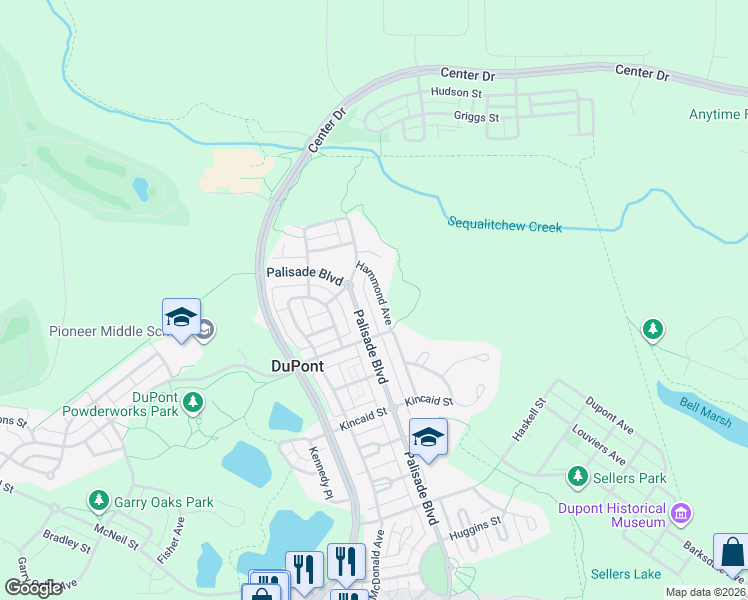 map of restaurants, bars, coffee shops, grocery stores, and more near 2163 Hammond Avenue in DuPont