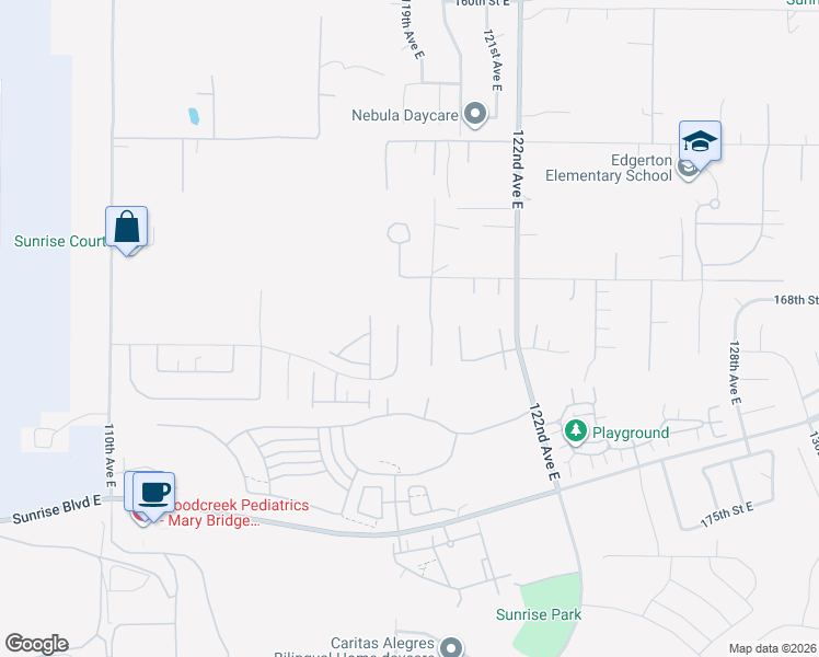 map of restaurants, bars, coffee shops, grocery stores, and more near 16803 118th Avenue Court East in Puyallup
