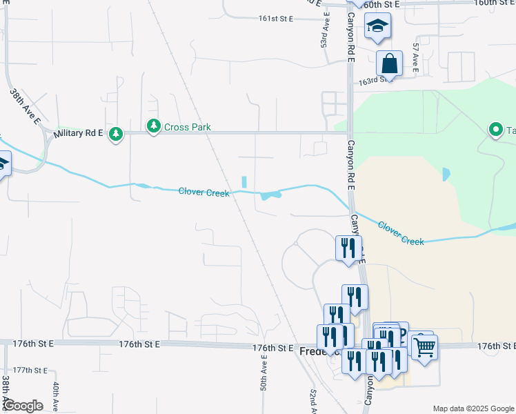 map of restaurants, bars, coffee shops, grocery stores, and more near 16912 49th Avenue Court East in Tacoma