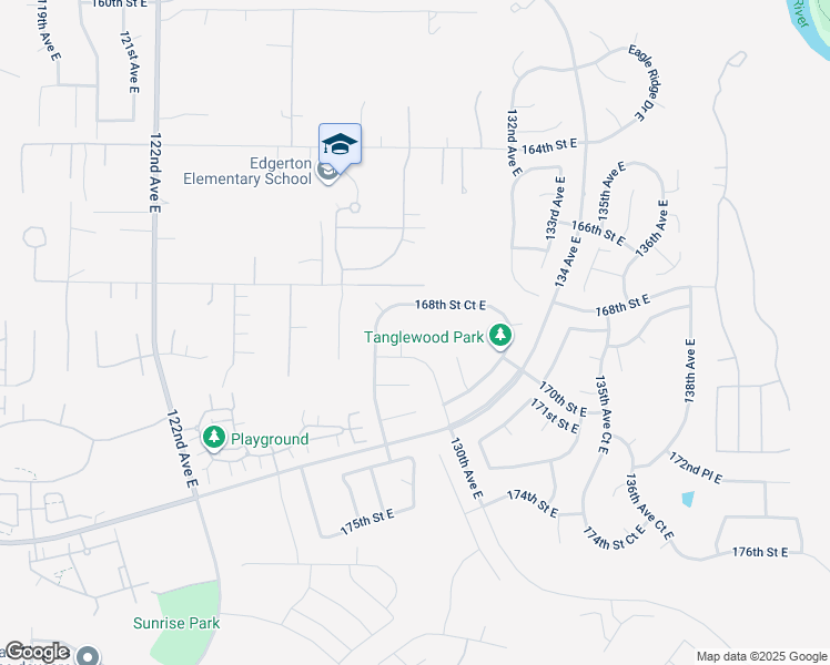 map of restaurants, bars, coffee shops, grocery stores, and more near 12810 168th Street Court East in Puyallup
