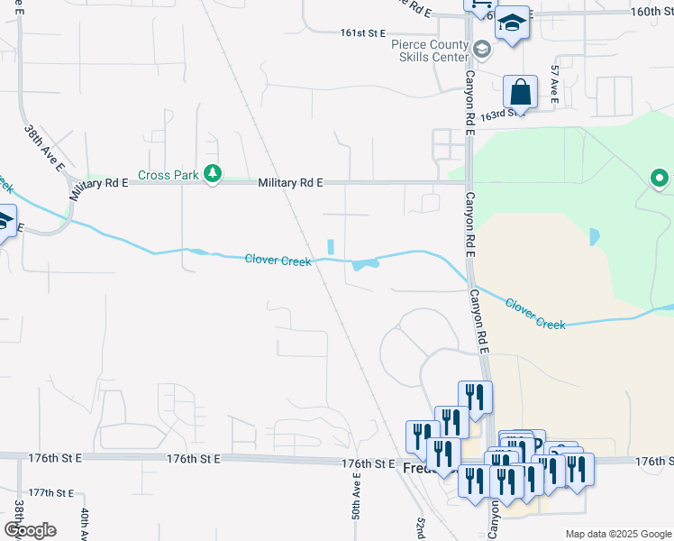 map of restaurants, bars, coffee shops, grocery stores, and more near 16912 49th Avenue Court East in Tacoma