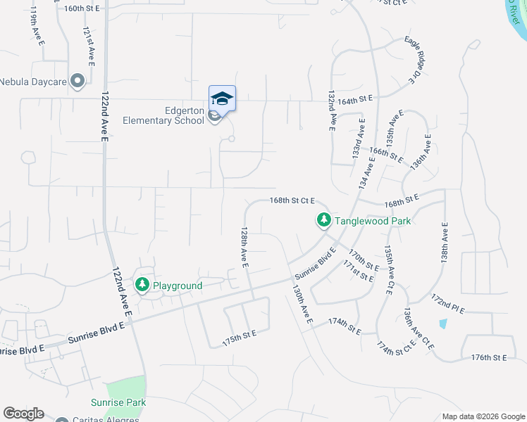 map of restaurants, bars, coffee shops, grocery stores, and more near 12810 168th Street Court East in Puyallup