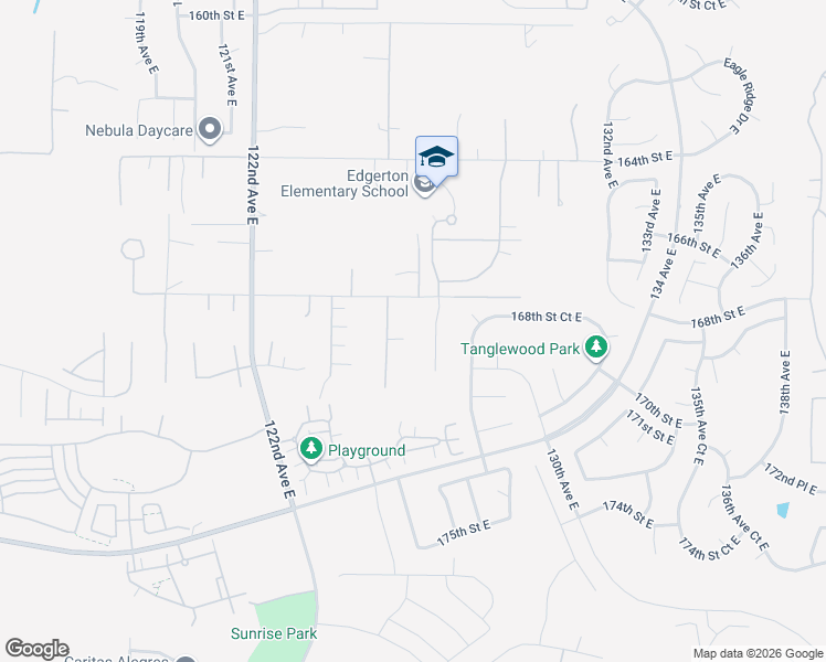map of restaurants, bars, coffee shops, grocery stores, and more near 16905 126th Avenue East in Puyallup