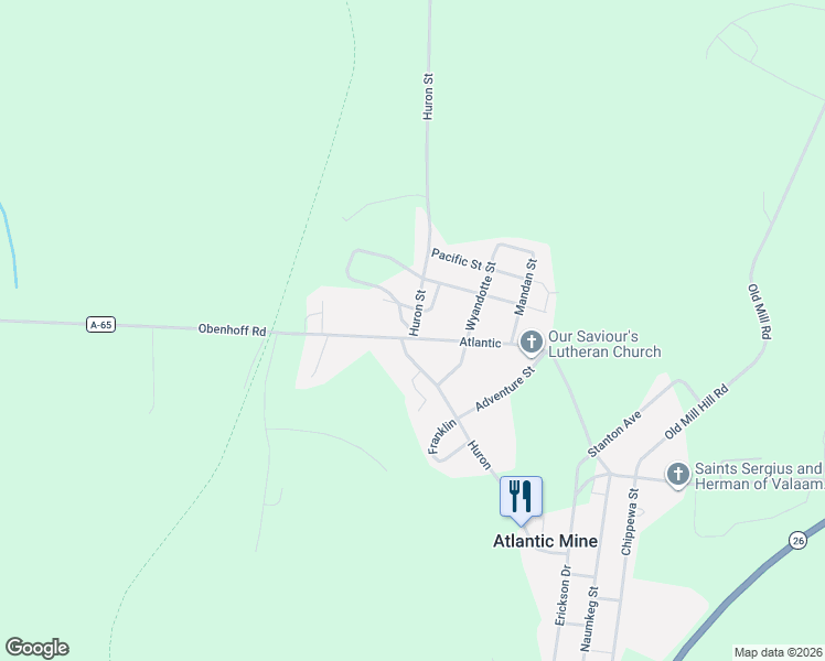 map of restaurants, bars, coffee shops, grocery stores, and more near 25 Osceola Street in Atlantic Mine