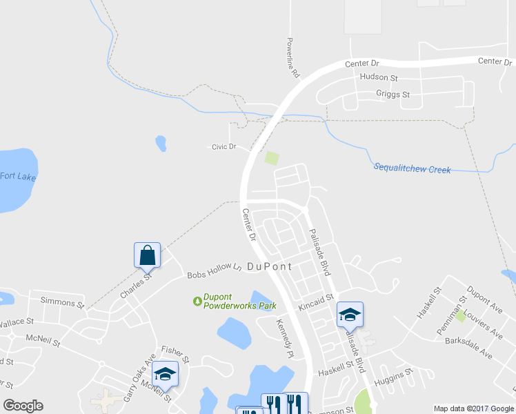 map of restaurants, bars, coffee shops, grocery stores, and more near 2291 Palisade Boulevard in DuPont