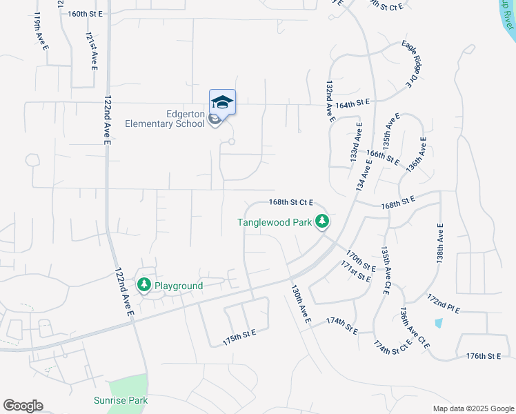 map of restaurants, bars, coffee shops, grocery stores, and more near 12810 168th Street Court East in Puyallup