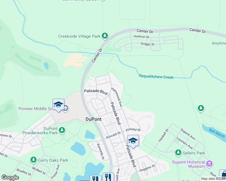 map of restaurants, bars, coffee shops, grocery stores, and more near 2191 Hammond Avenue in DuPont