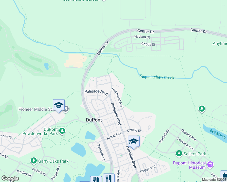 map of restaurants, bars, coffee shops, grocery stores, and more near 2191 Hammond Avenue in DuPont