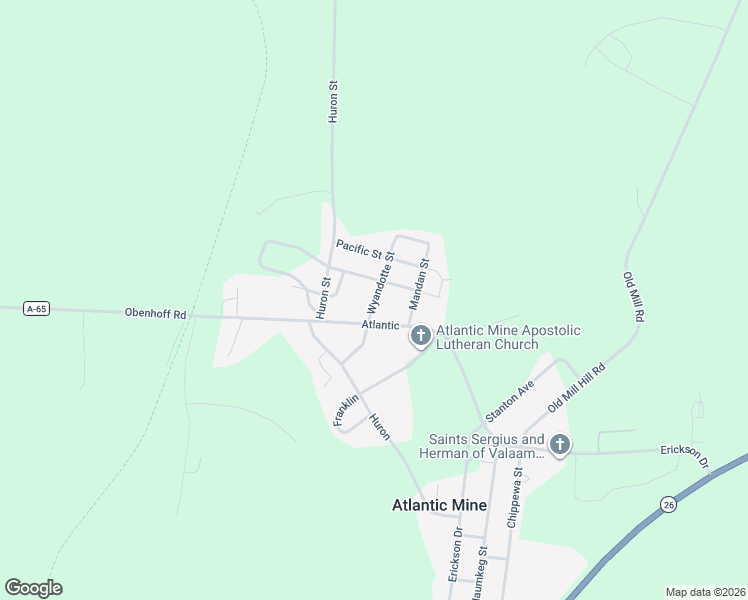 map of restaurants, bars, coffee shops, grocery stores, and more near Wyandotte Street in Atlantic Mine