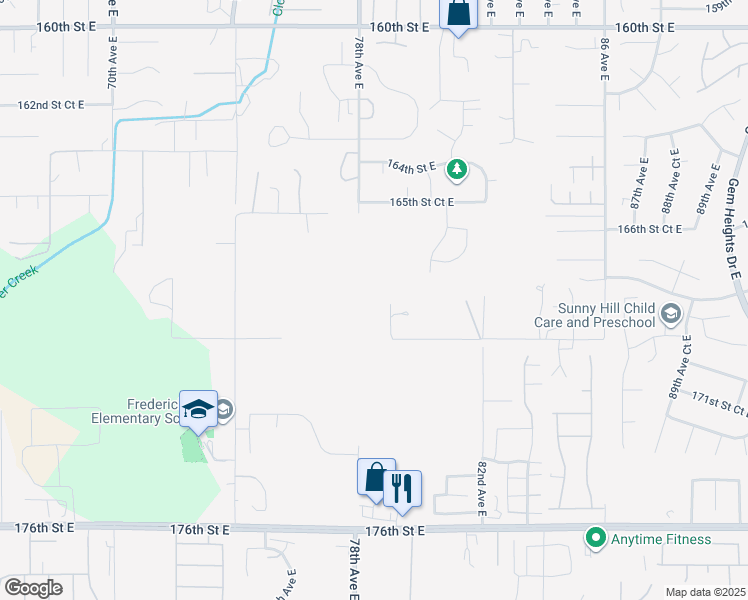 map of restaurants, bars, coffee shops, grocery stores, and more near 16816 79th Avenue East in Puyallup