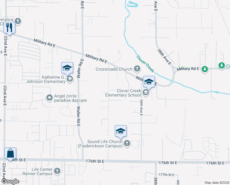 map of restaurants, bars, coffee shops, grocery stores, and more near 16821 32nd Avenue East in Tacoma
