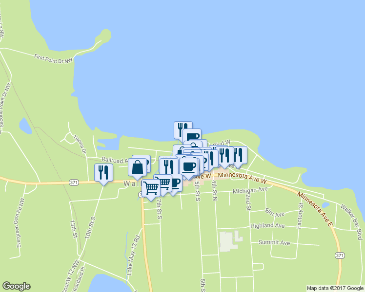 map of restaurants, bars, coffee shops, grocery stores, and more near 600 Cleveland Boulevard West in Walker