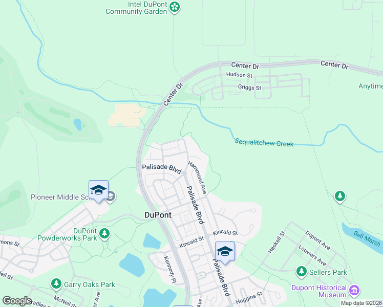 map of restaurants, bars, coffee shops, grocery stores, and more near 2432 Tolmie Avenue in DuPont