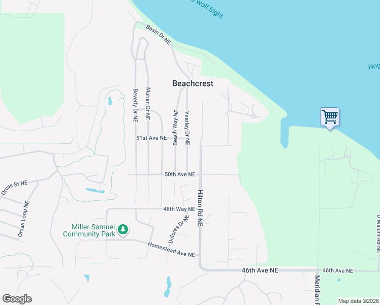 map of restaurants, bars, coffee shops, grocery stores, and more near 5048 Yearley Drive Northeast in Olympia