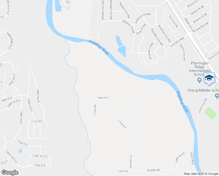 map of restaurants, bars, coffee shops, grocery stores, and more near 14717 168th Street East in Orting