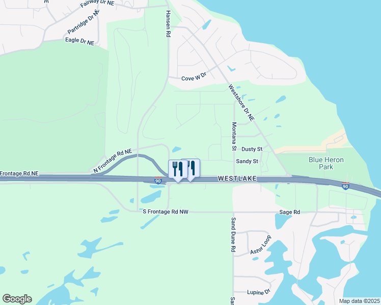 map of restaurants, bars, coffee shops, grocery stores, and more near 4258 Sandy Street in Moses Lake