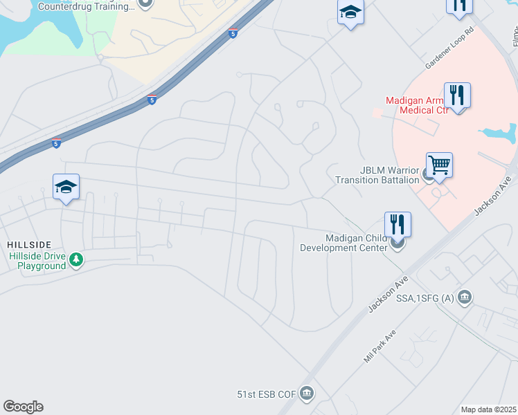 map of restaurants, bars, coffee shops, grocery stores, and more near in Joint Base Lewis-McChord