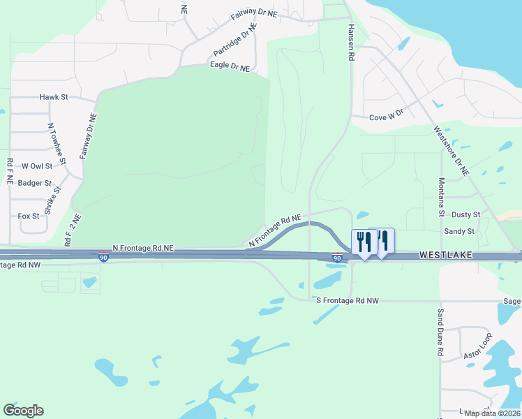 map of restaurants, bars, coffee shops, grocery stores, and more near 1260 F.8 Northeast in Moses Lake