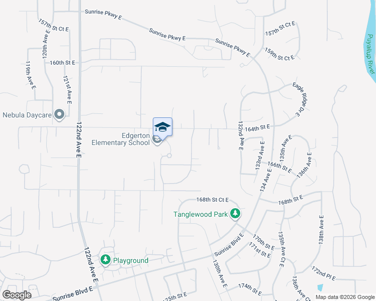 map of restaurants, bars, coffee shops, grocery stores, and more near 16516 129th Avenue Court East in Puyallup