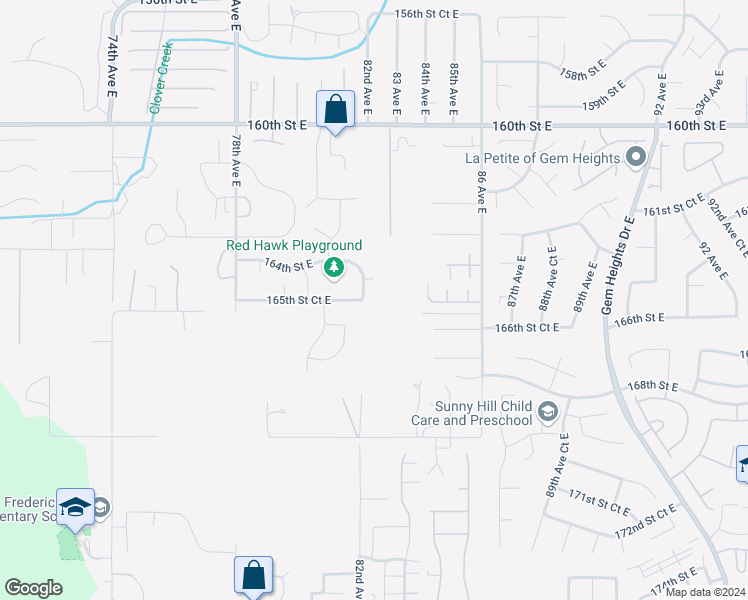 map of restaurants, bars, coffee shops, grocery stores, and more near 16433 82nd Avenue East in Puyallup