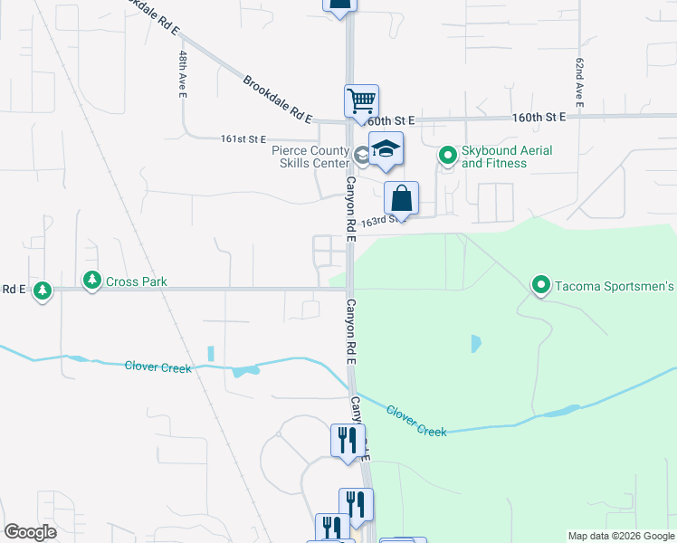 map of restaurants, bars, coffee shops, grocery stores, and more near 5307 Military Road East in Tacoma
