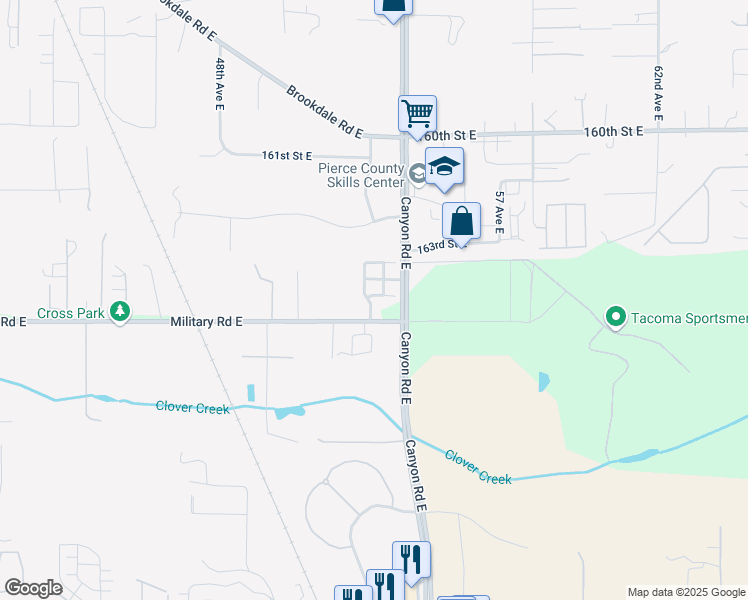 map of restaurants, bars, coffee shops, grocery stores, and more near 5305 Military Road East in Tacoma