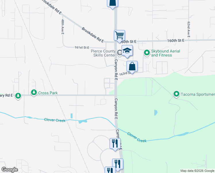 map of restaurants, bars, coffee shops, grocery stores, and more near 5309 Military Road East in Tacoma