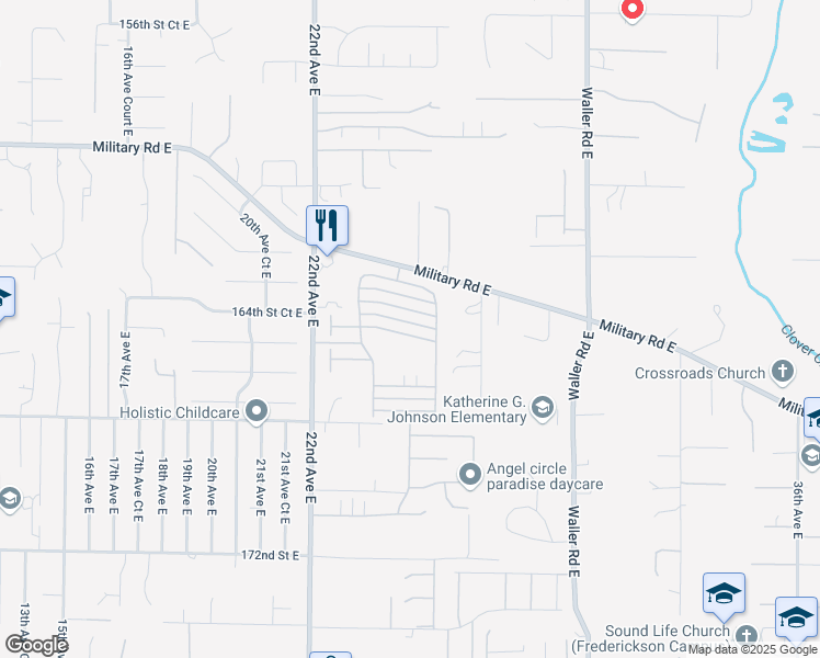 map of restaurants, bars, coffee shops, grocery stores, and more near 2511 165th Street East in Tacoma