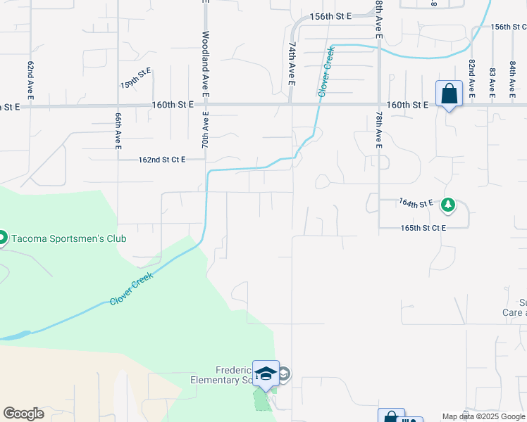 map of restaurants, bars, coffee shops, grocery stores, and more near 16515 72nd Avenue Court East in Puyallup