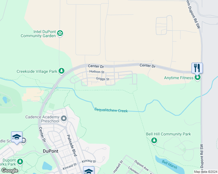 map of restaurants, bars, coffee shops, grocery stores, and more near 1223 Evans Court in DuPont