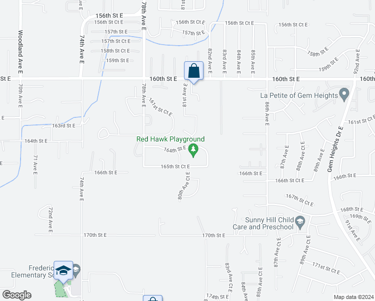 map of restaurants, bars, coffee shops, grocery stores, and more near 8016 164th Street East in Puyallup