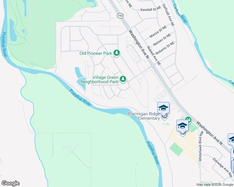 map of restaurants, bars, coffee shops, grocery stores, and more near 1002 O'Farrell Lane Northwest in Orting