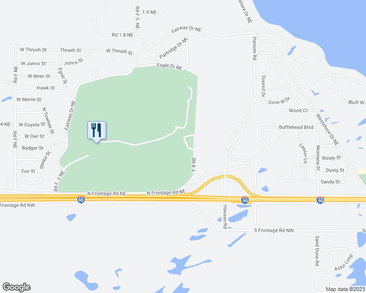 map of restaurants, bars, coffee shops, grocery stores, and more near 626 Thunderbird Way South in Desert Aire