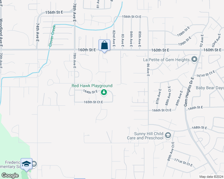 map of restaurants, bars, coffee shops, grocery stores, and more near 8129 164th Street East in Puyallup