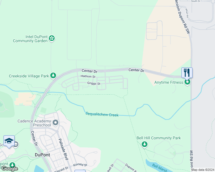 map of restaurants, bars, coffee shops, grocery stores, and more near 1195 Griggs Street in DuPont