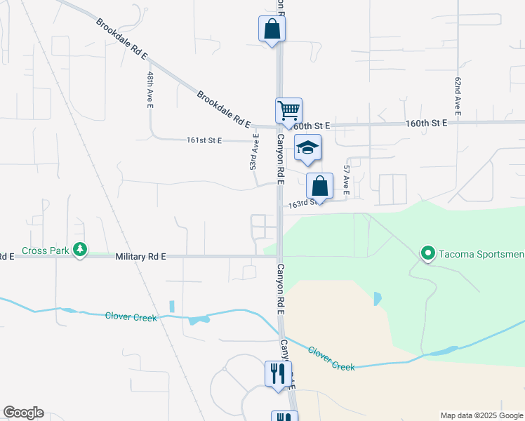 map of restaurants, bars, coffee shops, grocery stores, and more near 5325 Military Road East in Tacoma