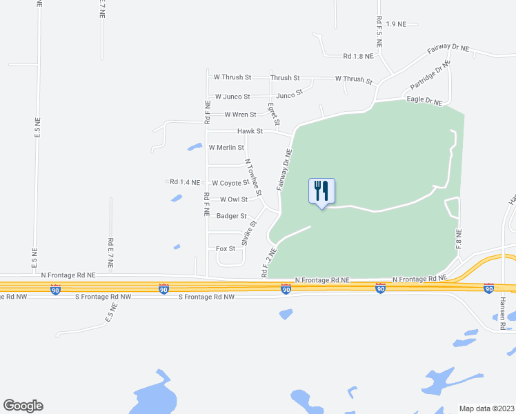 map of restaurants, bars, coffee shops, grocery stores, and more near 310 Shrike Street in Moses Lake