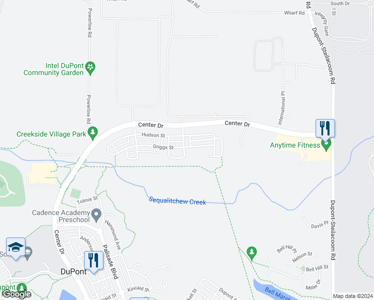 map of restaurants, bars, coffee shops, grocery stores, and more near 1185 Griggs Street in DuPont