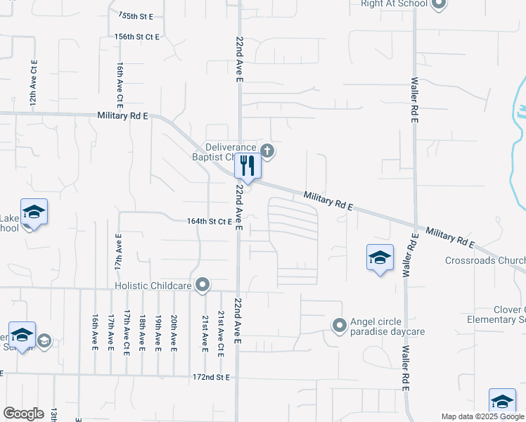 map of restaurants, bars, coffee shops, grocery stores, and more near 16318 23rd Avenue Court East in Tacoma