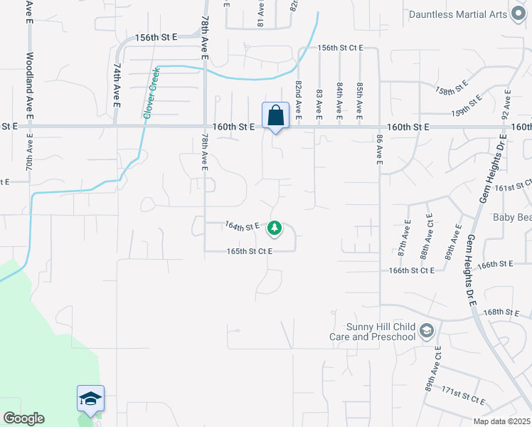 map of restaurants, bars, coffee shops, grocery stores, and more near 16332 81st Avenue Court East in Puyallup