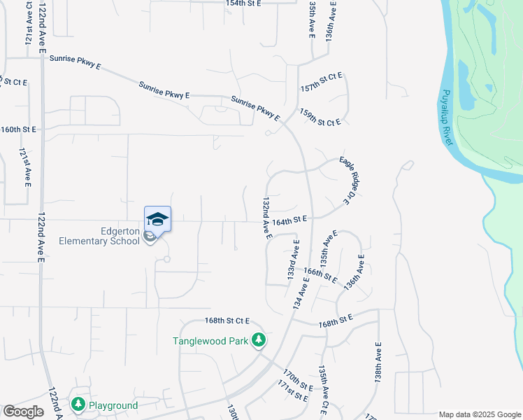 map of restaurants, bars, coffee shops, grocery stores, and more near 16306 132nd Avenue East in Puyallup