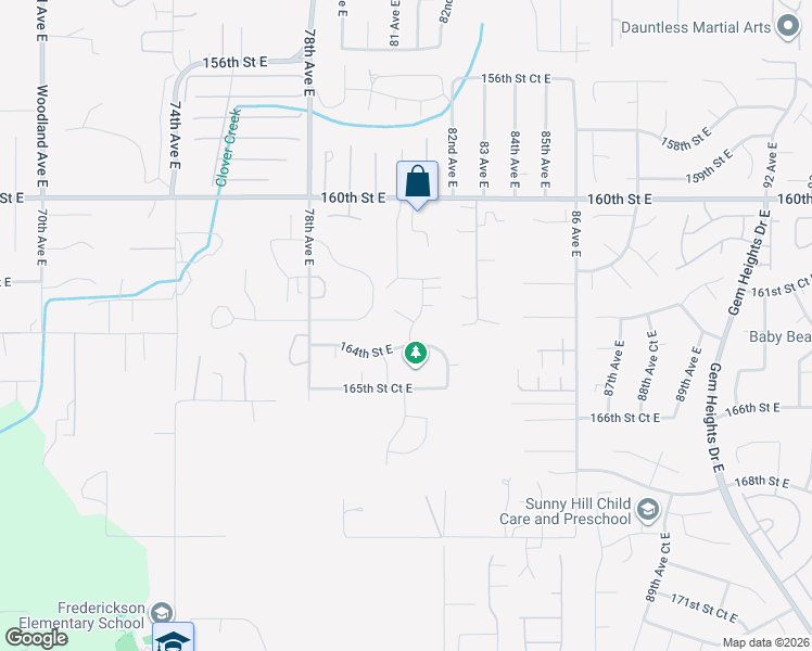 map of restaurants, bars, coffee shops, grocery stores, and more near 16332 81st Avenue Court East in Puyallup