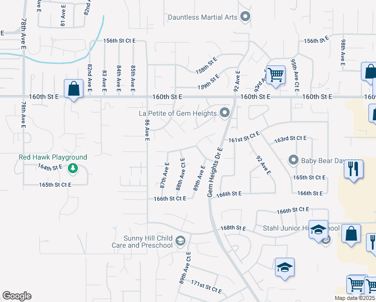 map of restaurants, bars, coffee shops, grocery stores, and more near in Puyallup