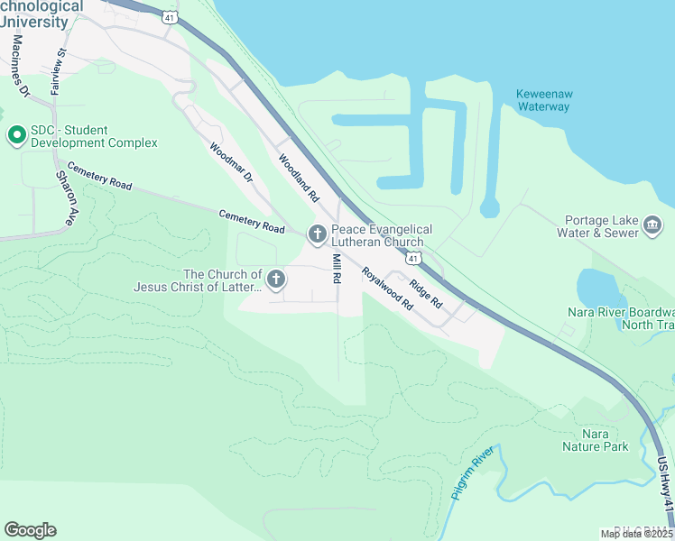 map of restaurants, bars, coffee shops, grocery stores, and more near 11 Mill Road in Houghton